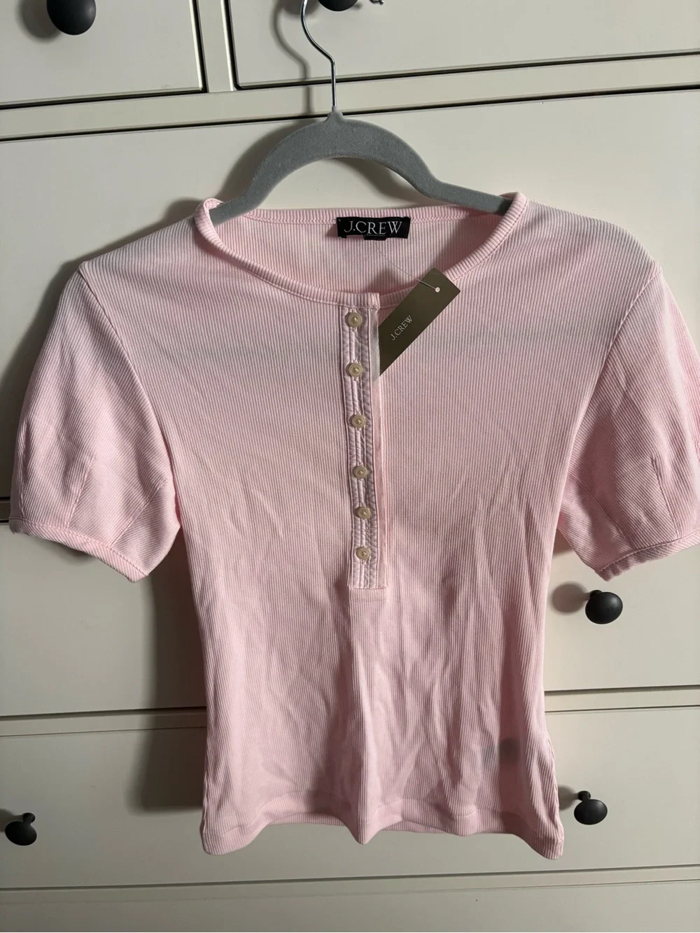 J. Crew Light Pink Ribbed Short-Sleeve Henley
